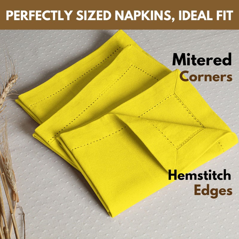 Native Fab Yellow Cloth Napkins, 100% Cotton, Set of 12, Hemstitch Corners, 18x18 inch, Soft, Durable, Reusable, Premium Hotel Quality - Events, Wedding, Table, Dinner Napkins - Lemon Yellow - Image 4